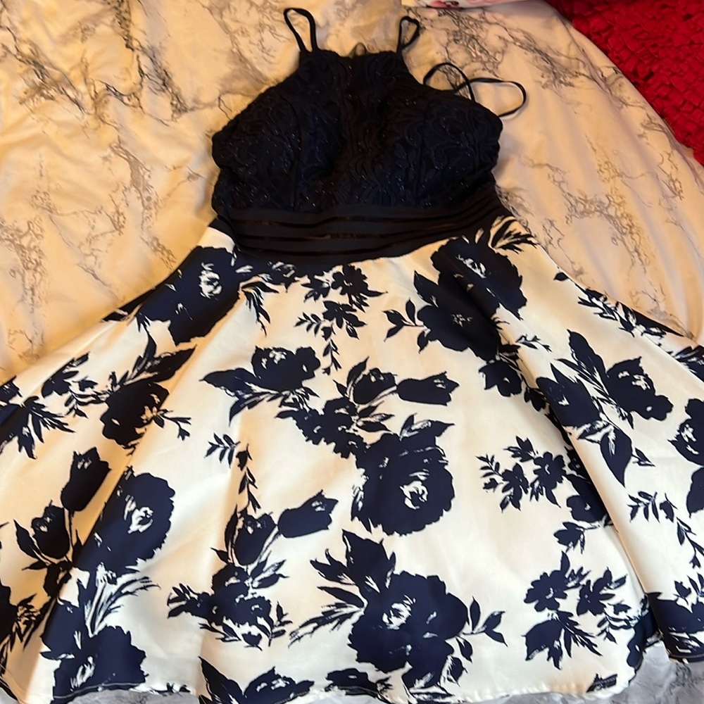 Blue and white dress